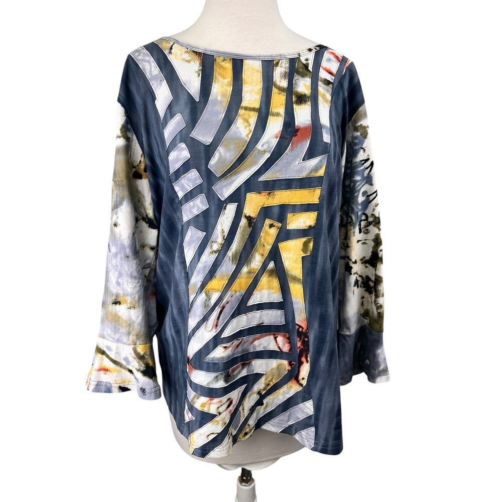 Parsley & Sage XL Top Abstract Art Print Cotton Stretch Watercolor Tie Dye Boho